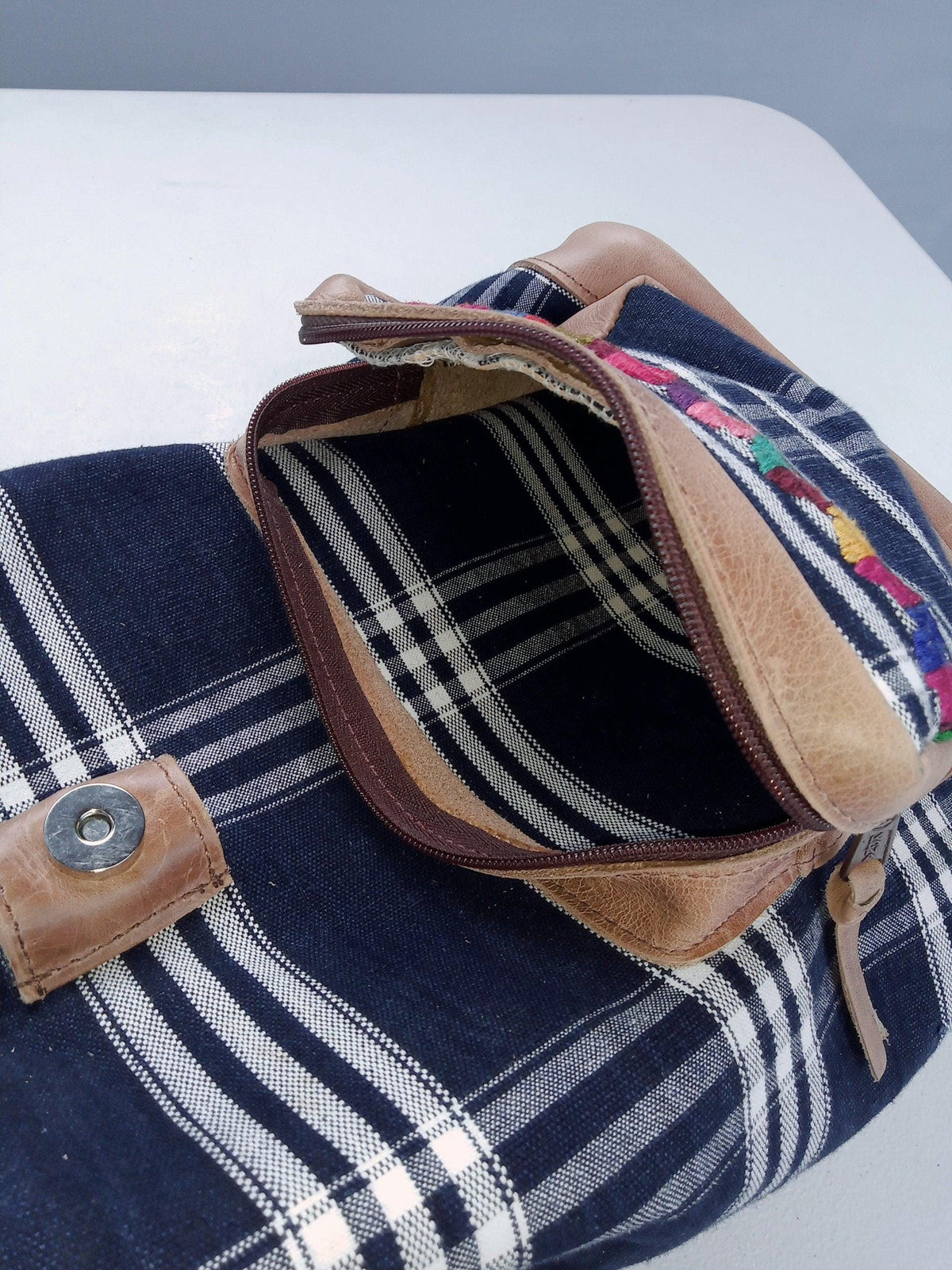 Guatemalan Genuine leather indigo backpack