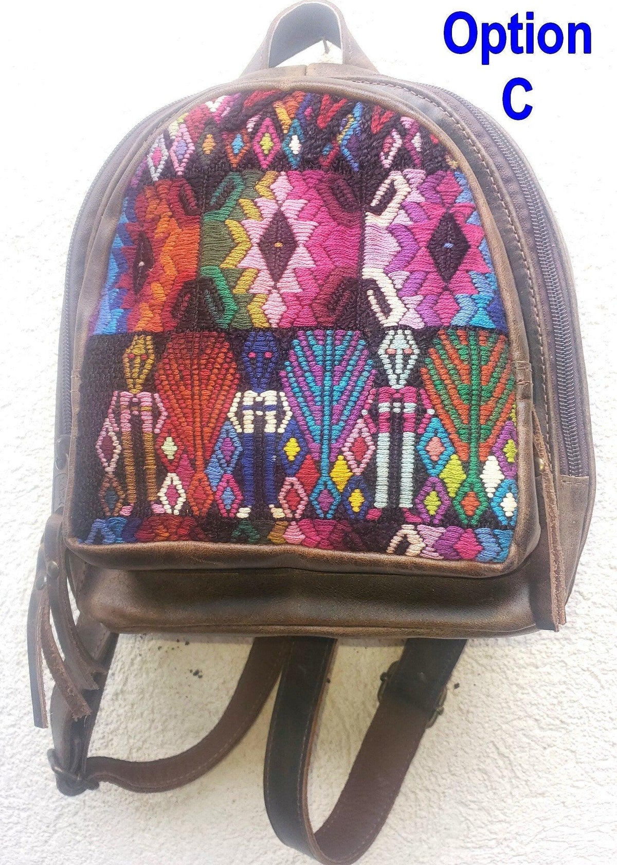 Huipil Pattern Tan Genuine LEATHER BACKPACK Bag - Aesthetic Grain Leather