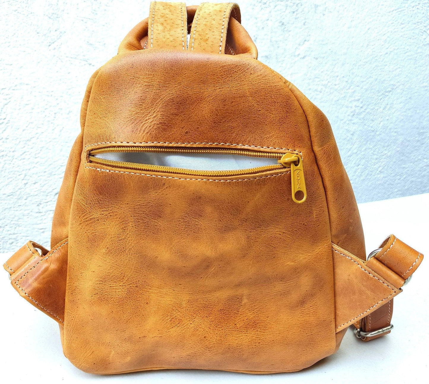 Huipil Pattern Tan Genuine LEATHER BACKPACK Bag - Aesthetic Grain Leather