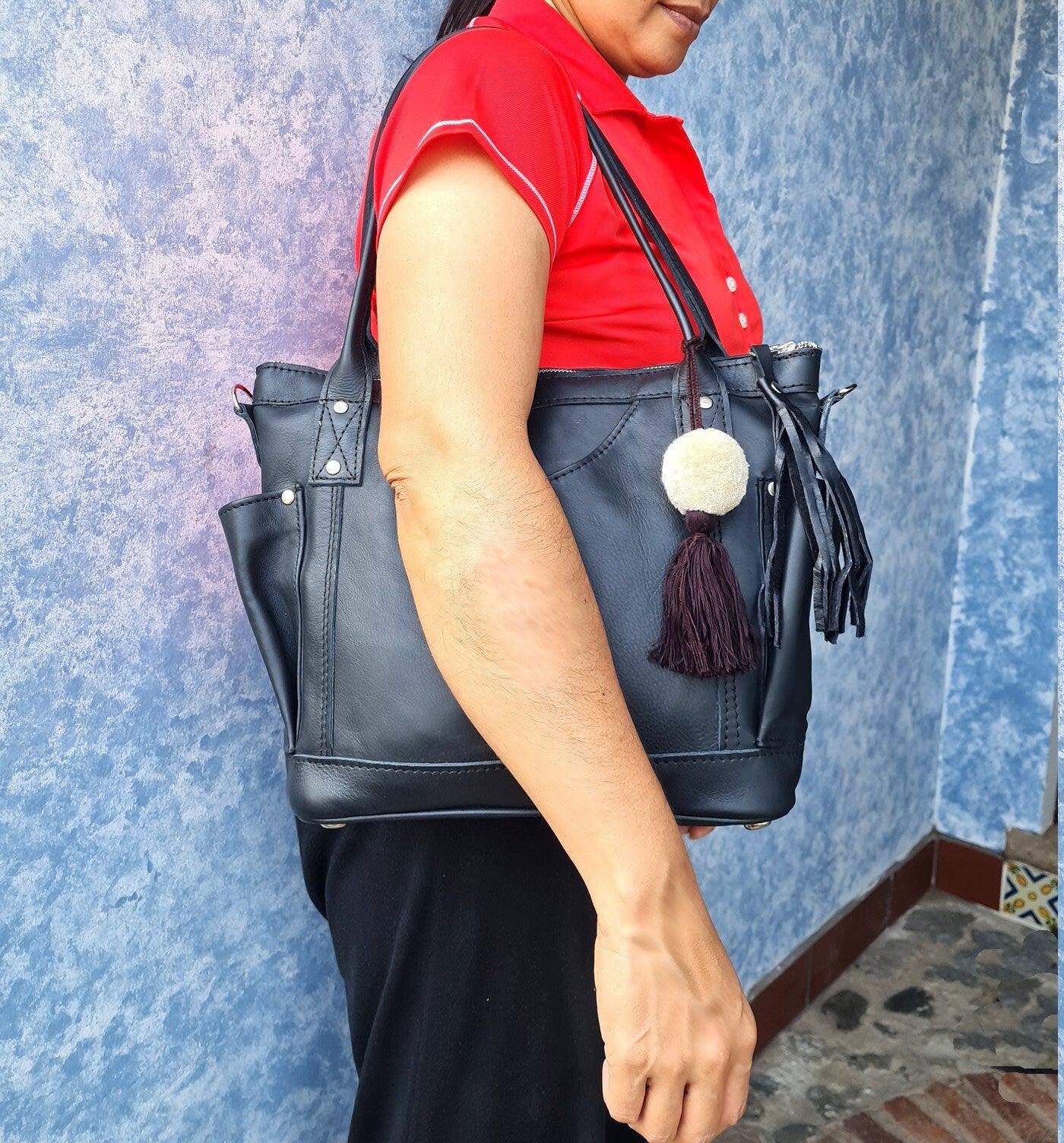 Black Genuine LEATHER CONVERTIBLE BACKPACK Bag - Aesthetic Full Grain Leather Handles cross body And Handbags