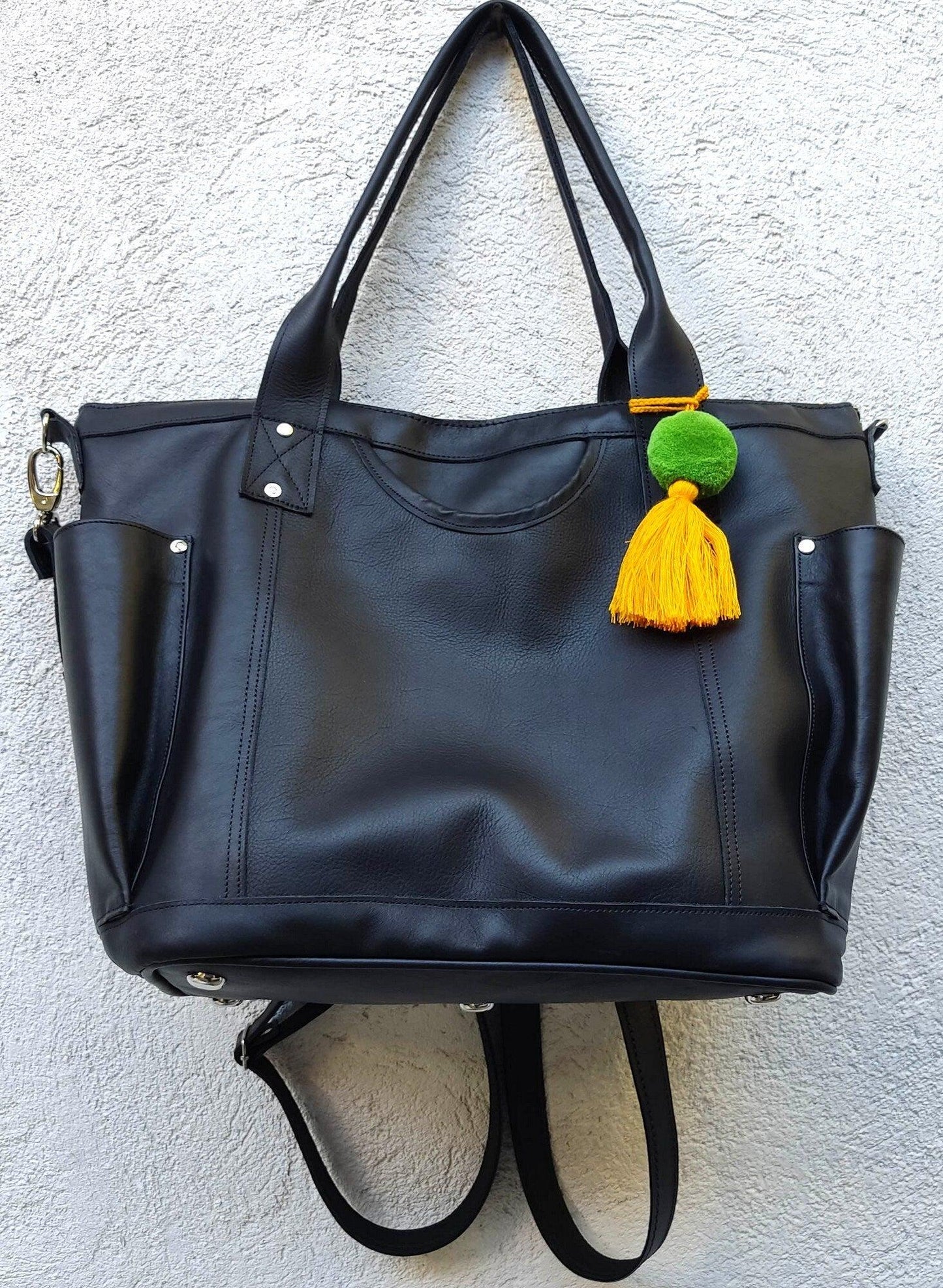 Black Genuine LEATHER CONVERTIBLE BACKPACK Bag - Aesthetic Full Grain Leather Handles cross body And Handbags