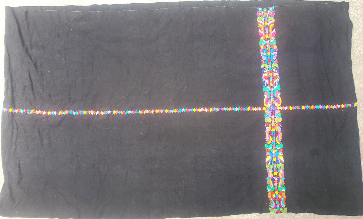 GUATEMALAN XENACOJ Black Cotton Corte FABRIC Per Yard - Vintage Embroidered Hand Woven Fabric