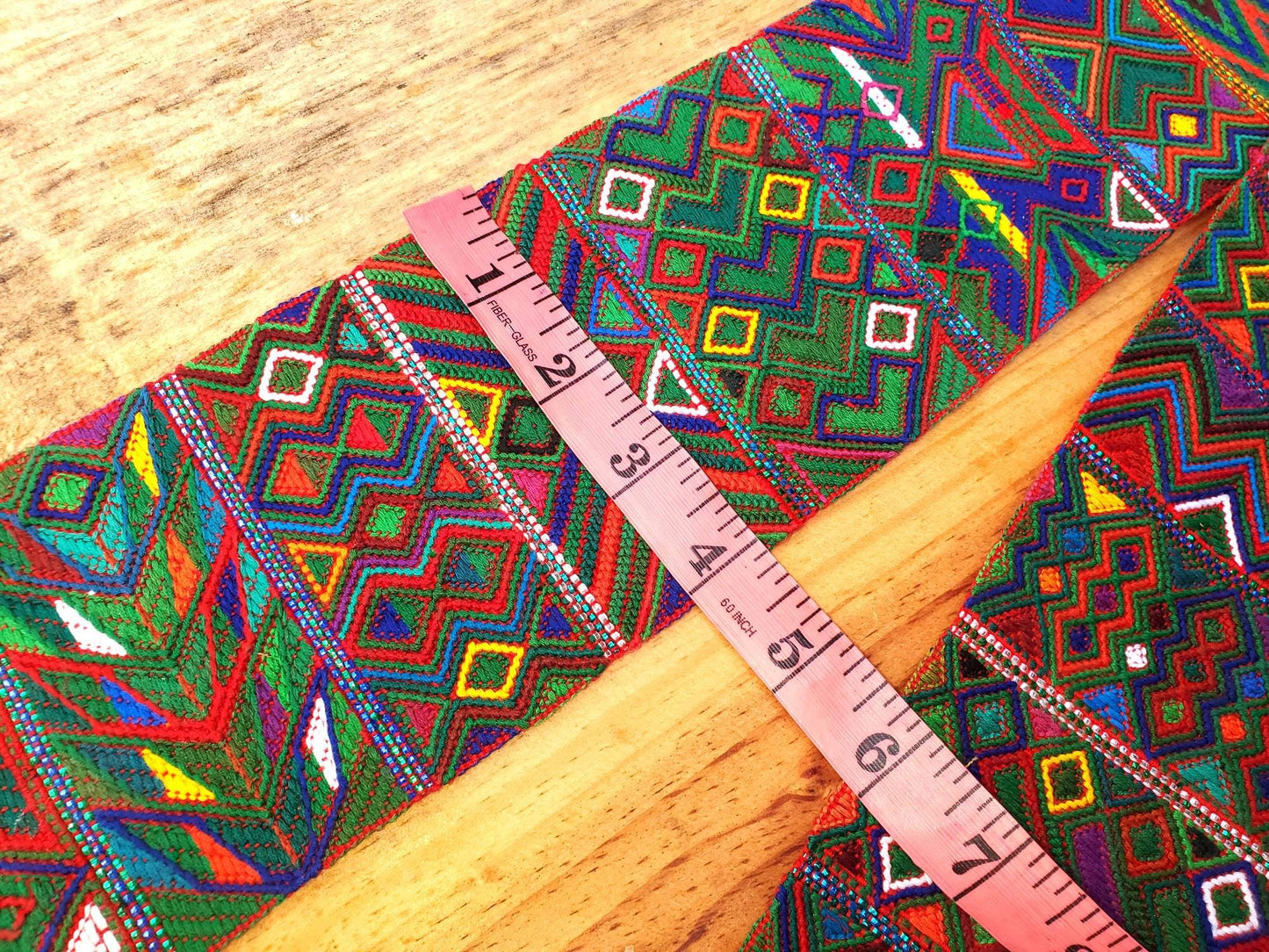 Vintage Red / Green Unique Guatemala Handmade WEAVED Cotton SASH CINTA from Aguacatan