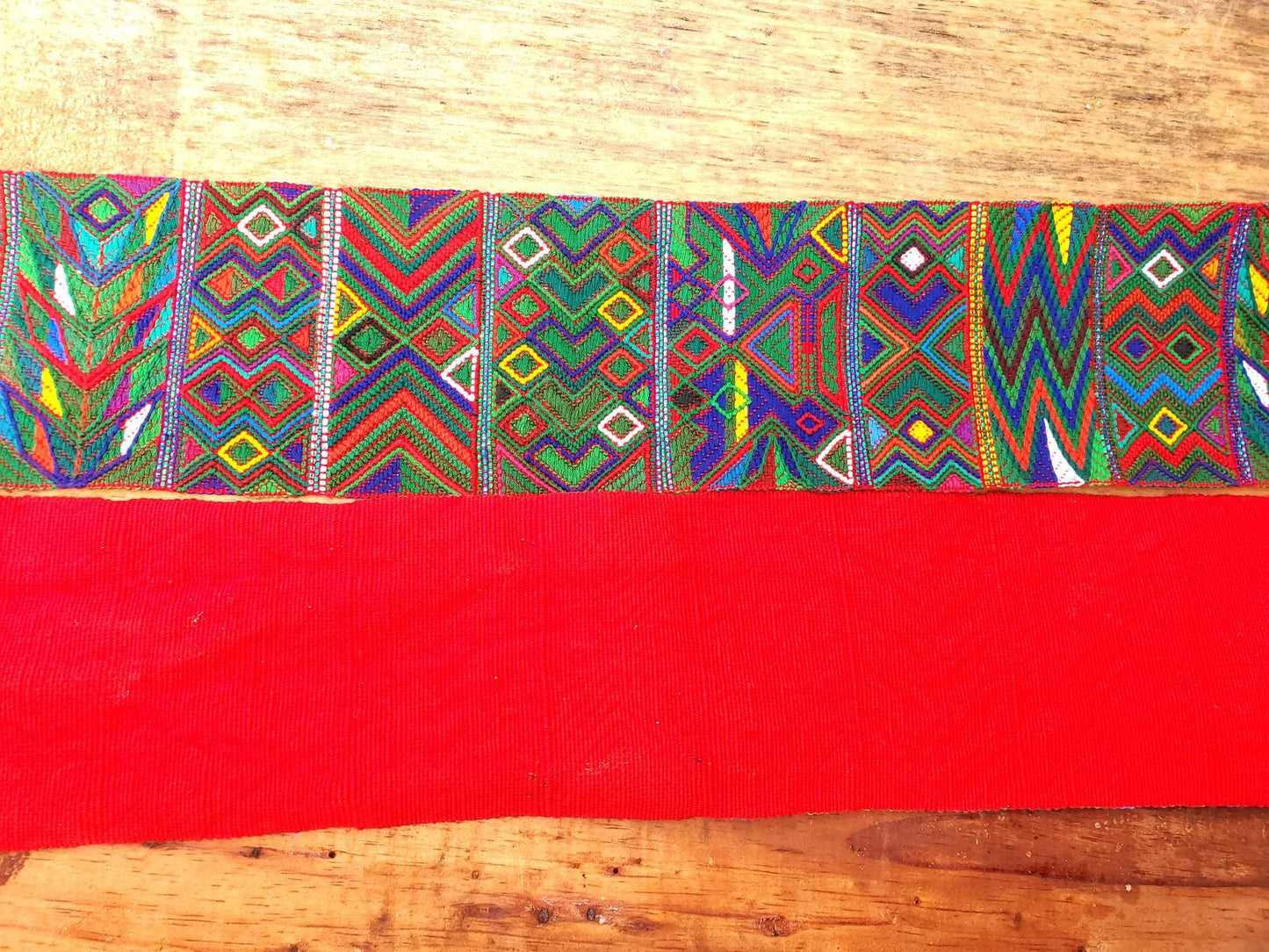 Vintage Red / Green Unique Guatemala Handmade WEAVED Cotton SASH CINTA from Aguacatan