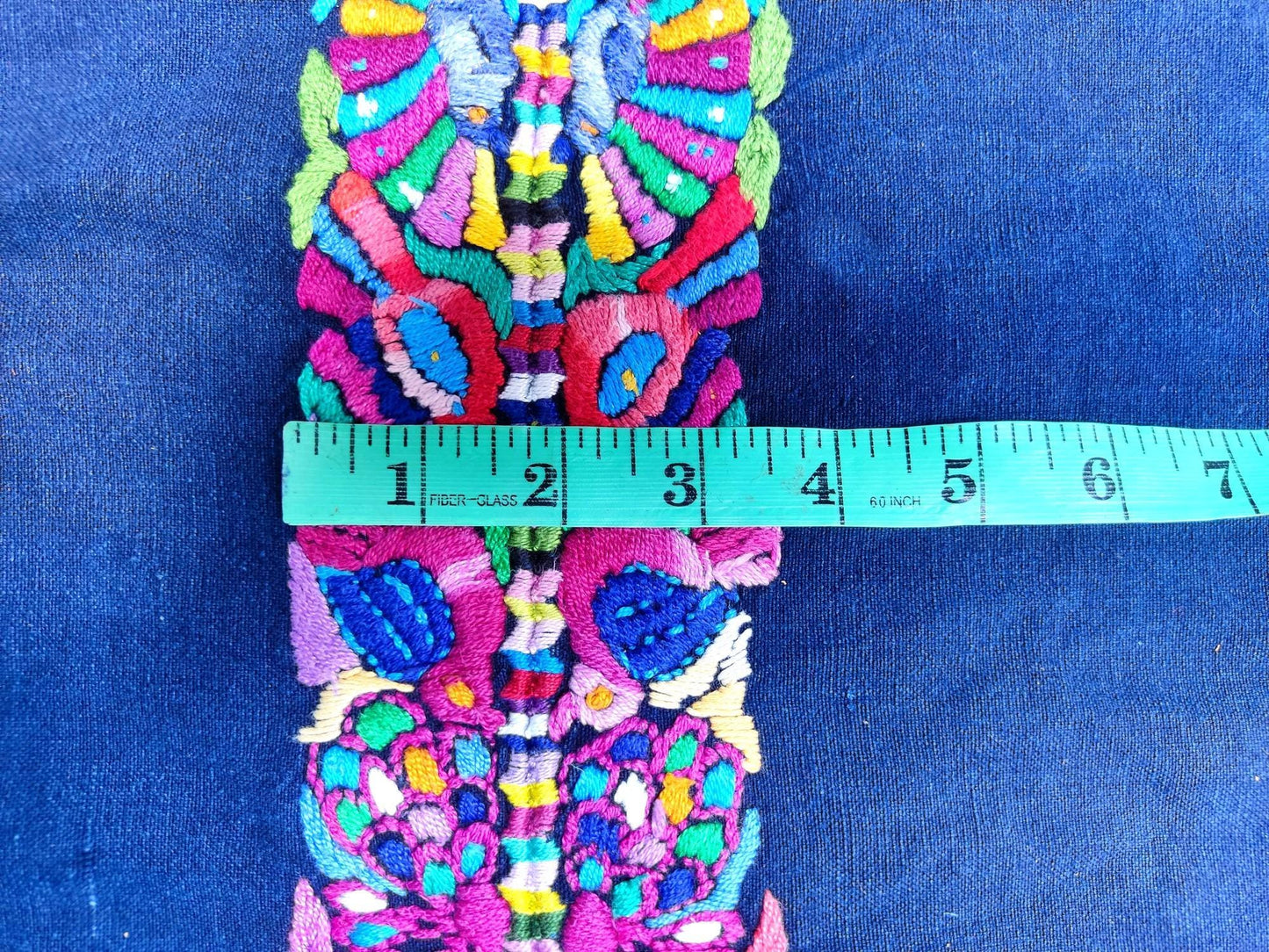 GUATEMALAN XENACOJ Denim Cotton Corte FABRIC Per Yard - Vintage Embroidered Hand Woven Fabric