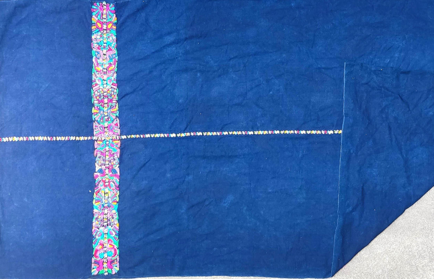 GUATEMALAN XENACOJ Denim Cotton Corte FABRIC Per Yard - Vintage Embroidered Hand Woven Fabric