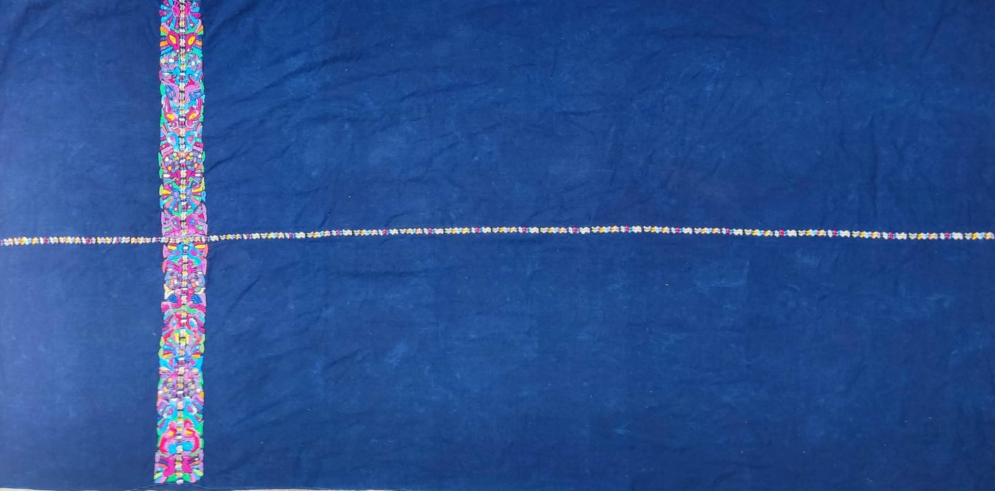 GUATEMALAN XENACOJ Denim Cotton Corte FABRIC Per Yard - Vintage Embroidered Hand Woven Fabric