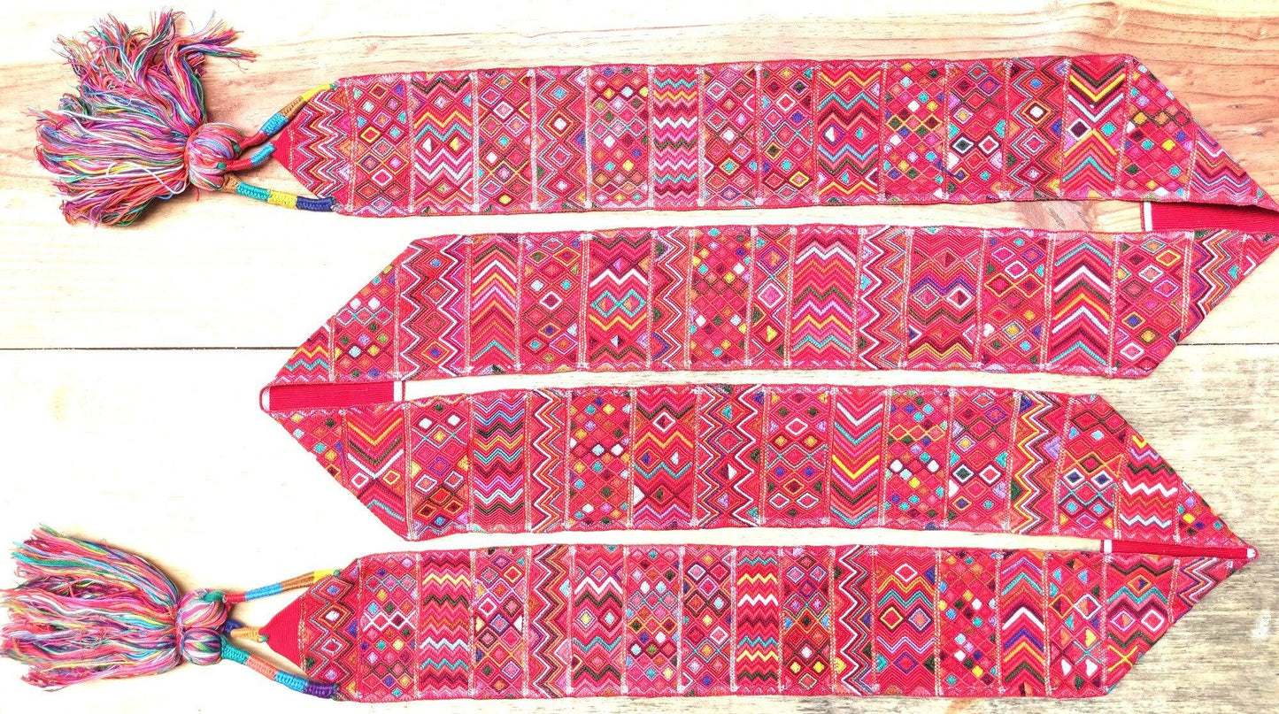 Vintage Red Unique Guatemala Handmade WEAVED Cotton SASH CINTA from Aguacatan