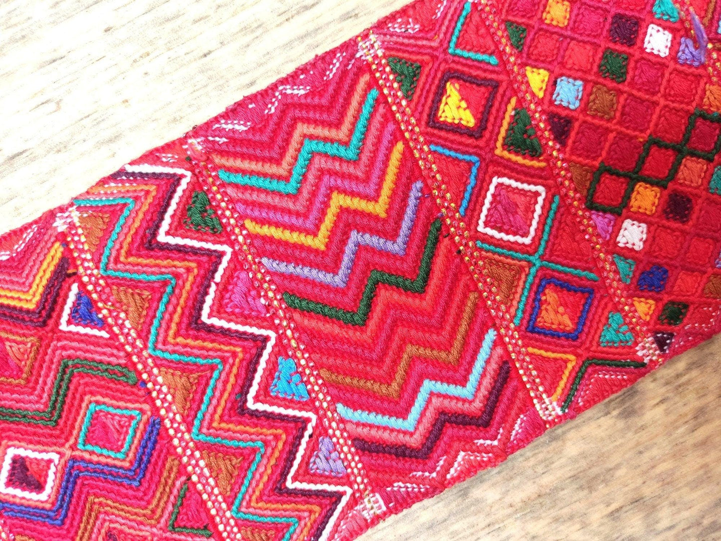 Vintage Red Unique Guatemala Handmade WEAVED Cotton SASH CINTA from Aguacatan