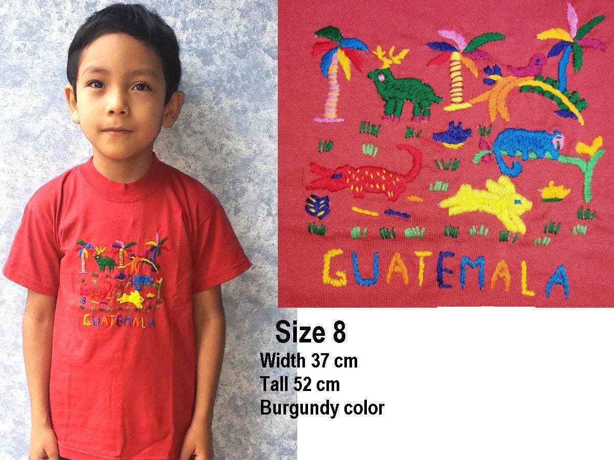 Handmade embroidered Guatemalan zoo bus motive unisex cotton T-shirt for kids
