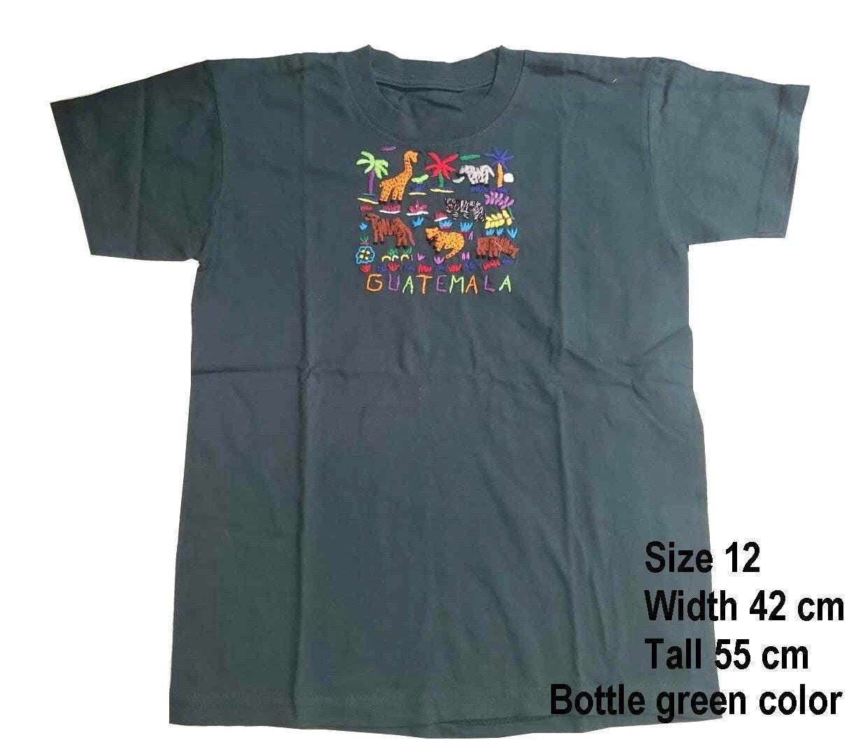 Handmade embroidered Guatemalan zoo bus motive unisex cotton T-shirt for kids