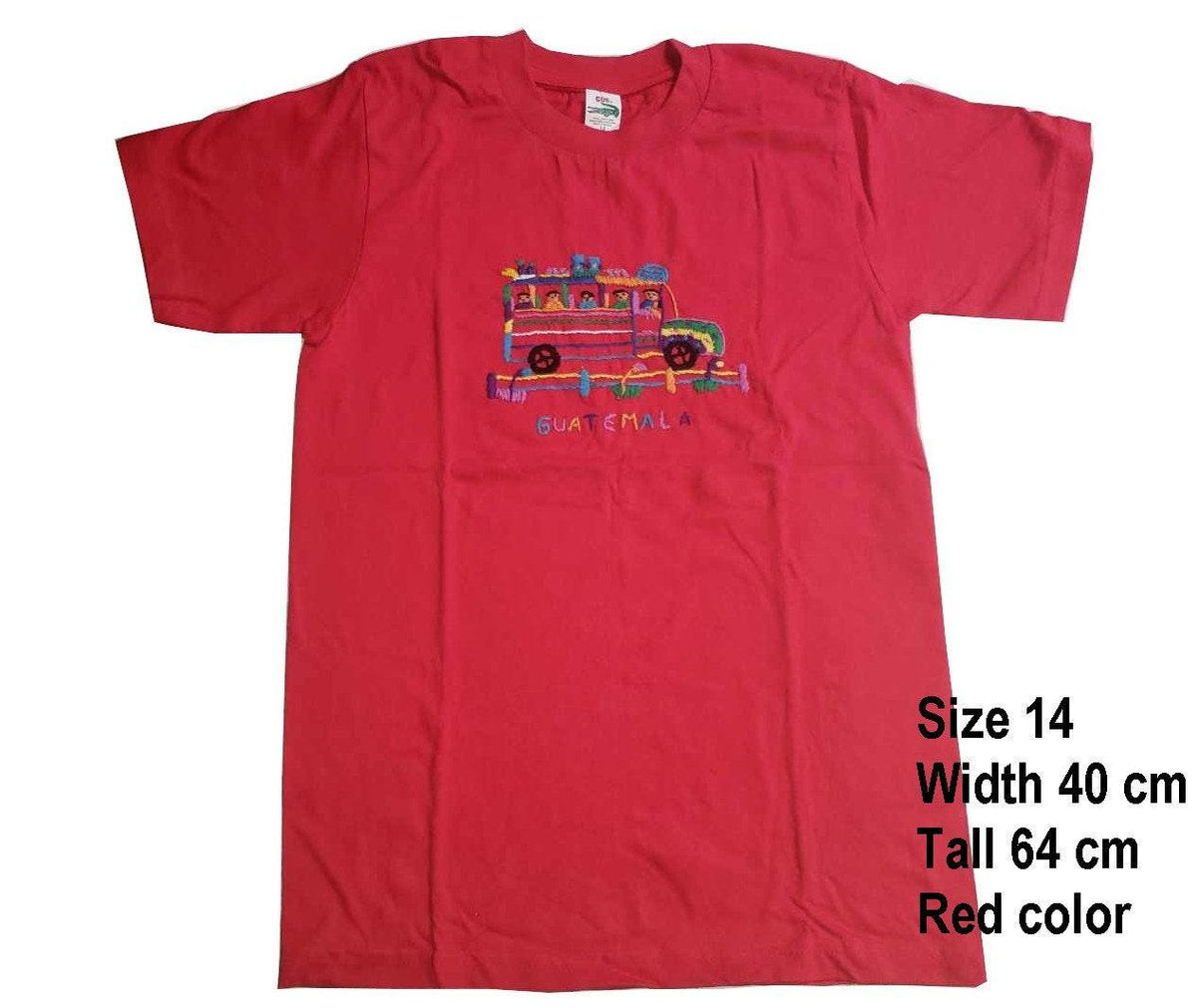 Handmade embroidered Guatemalan zoo bus motive unisex cotton T-shirt for kids