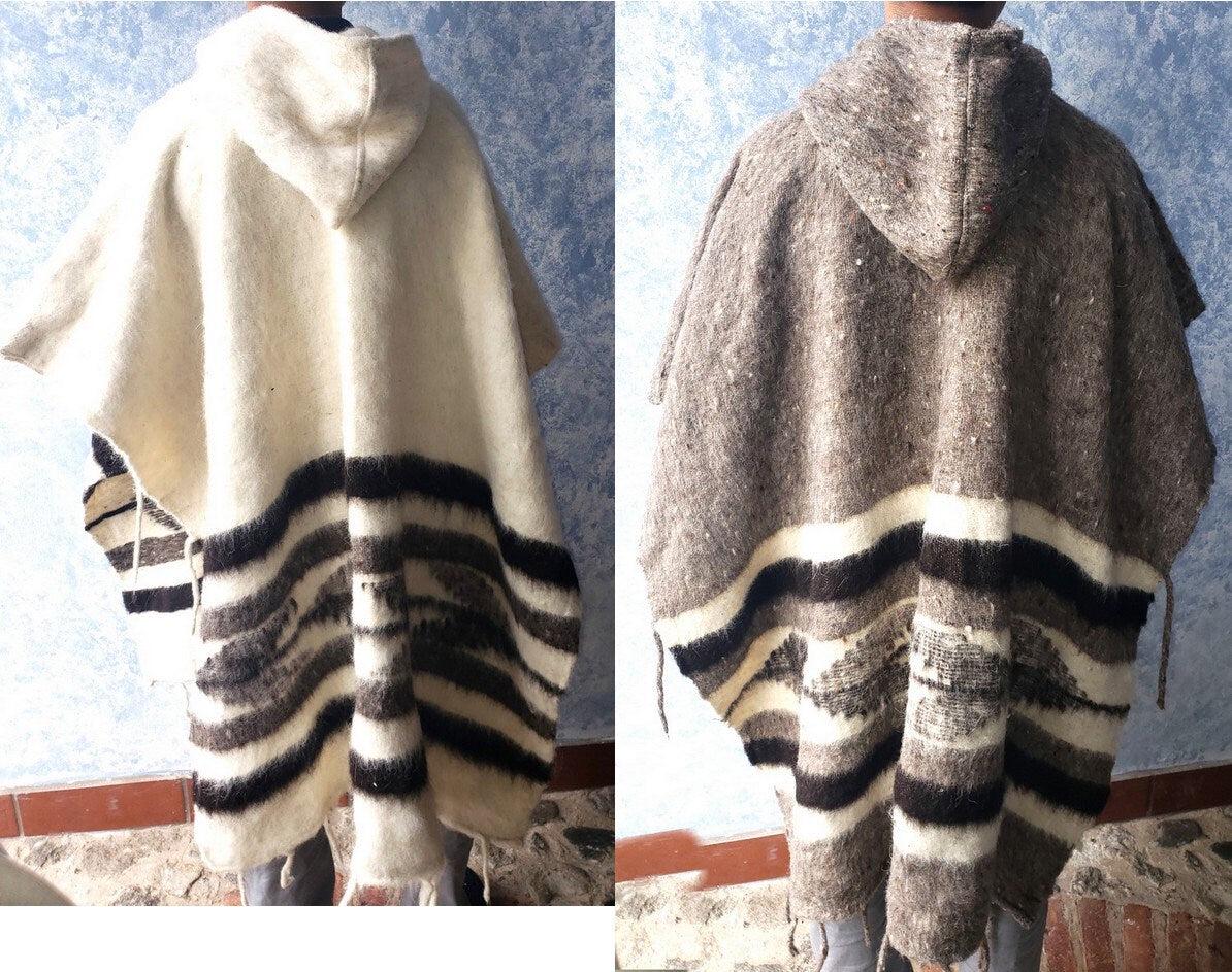 Guatemalan Wool Poncho, Hand Woven sarape with hood, heavy weight poncho, winter poncho