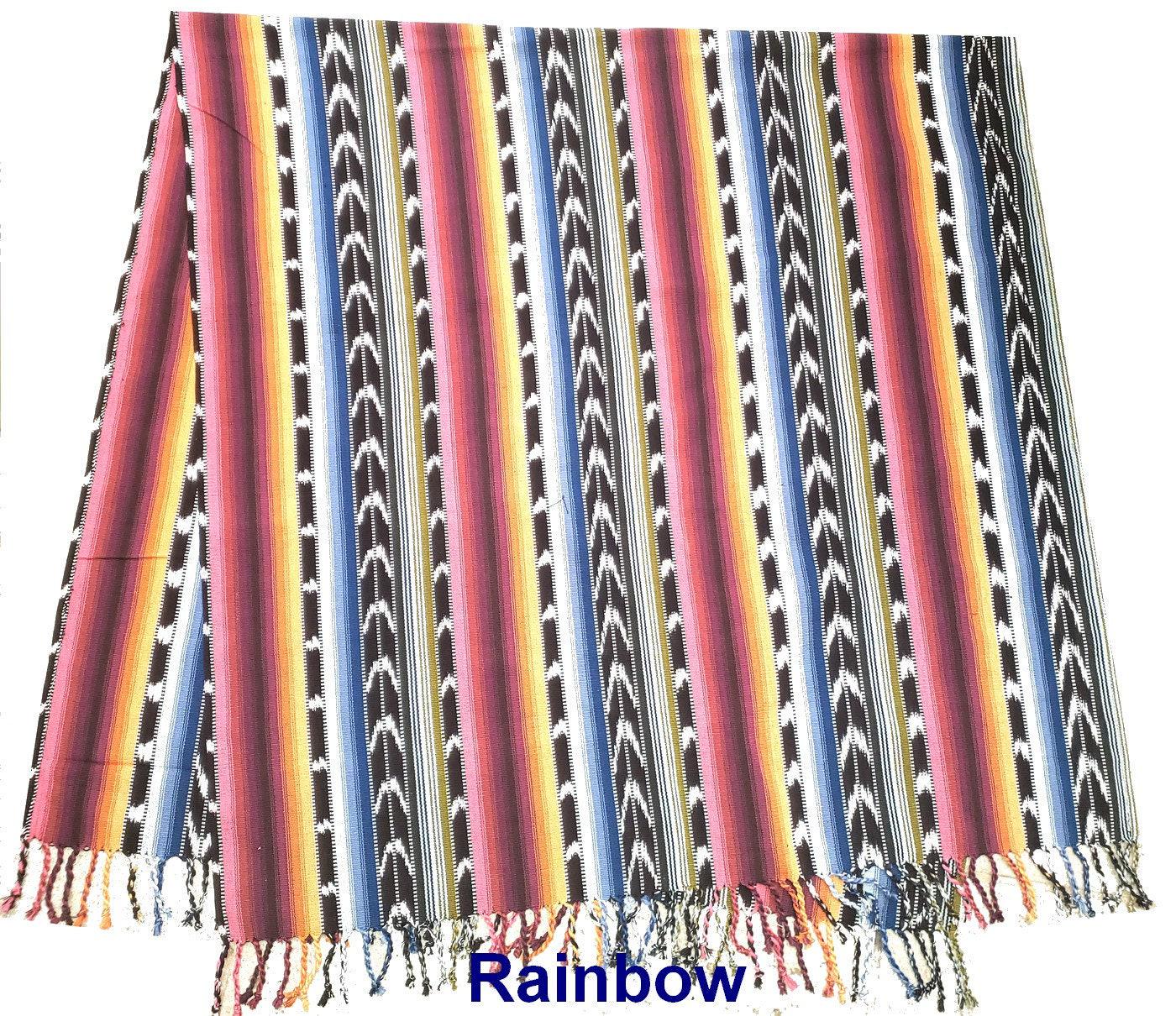 Women Heavy Weight GUATEMALAN COTTON Indigo Multicolor Rainbow Burgundy Yellow SCARF Wrap - Artisans Wear Aesthetic Shawl