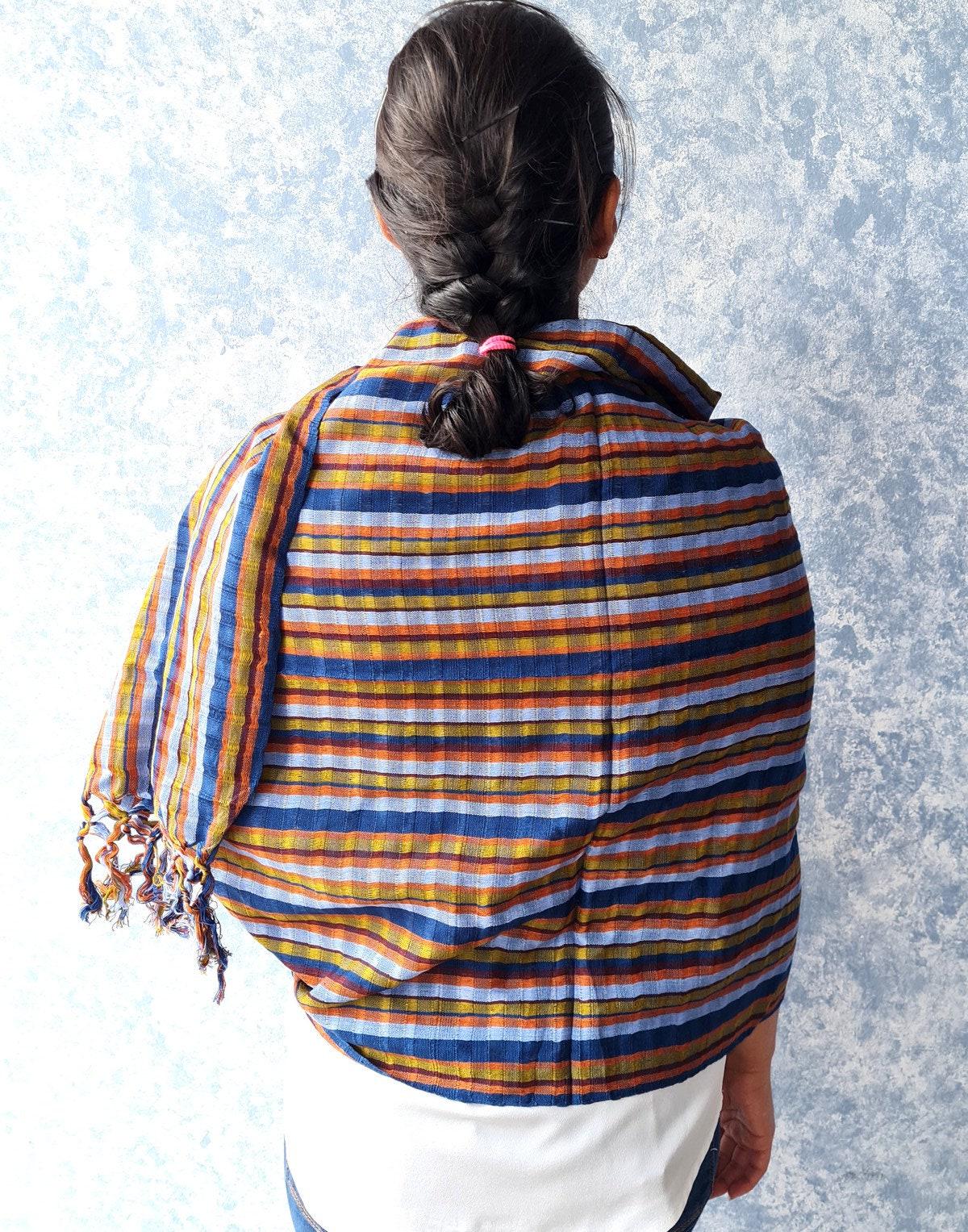 Women Medium Weight GUATEMALAN COTTON Indigo SCARF Wrap - Artisans Wear Aesthetic Shawl