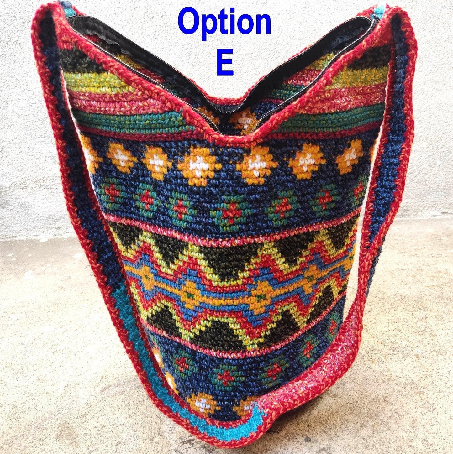 Handwoven Cotton CROCHETED GUATEMALAN Cross Body TOTE Bag With Zipper Closure And Pom Tassel Available In Multiple Options