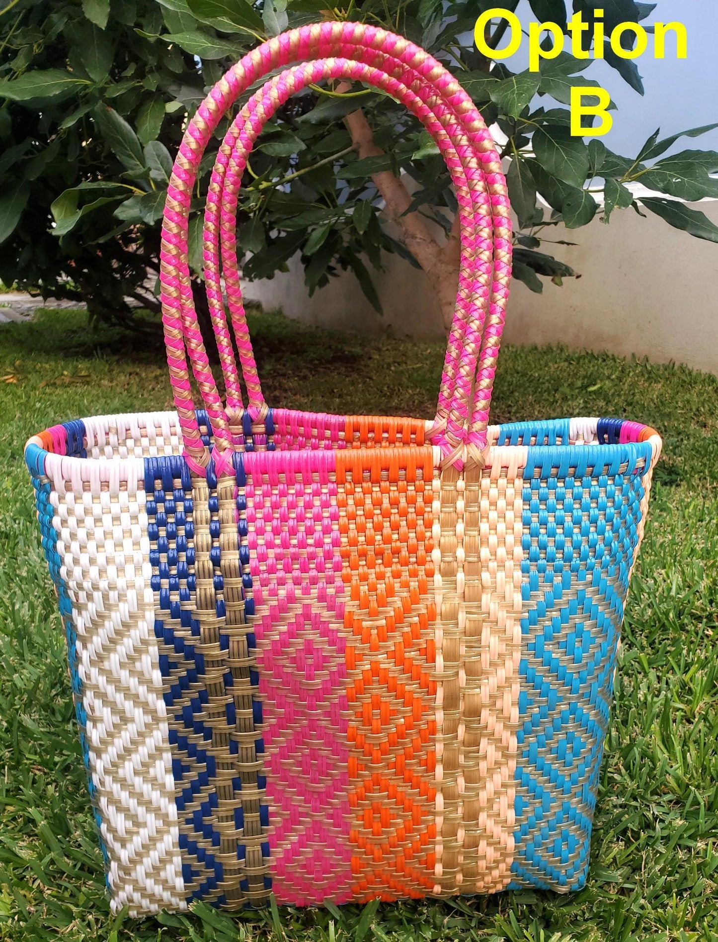 Large Woven Guatemalan Plastic market Bag - RECYCLED PLASTIC Basket - Mayan Fair Trade