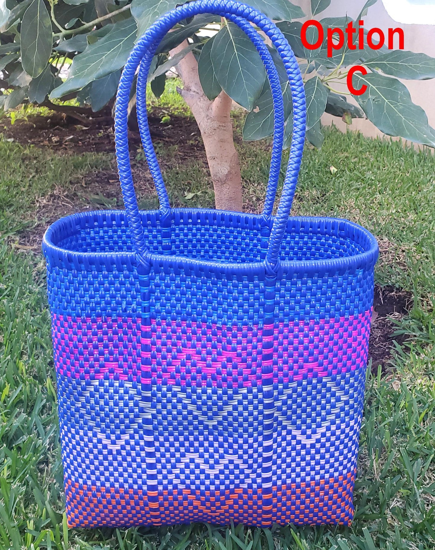 Large Woven Guatemalan Plastic market Bag - RECYCLED PLASTIC Basket - Mayan Fair Trade