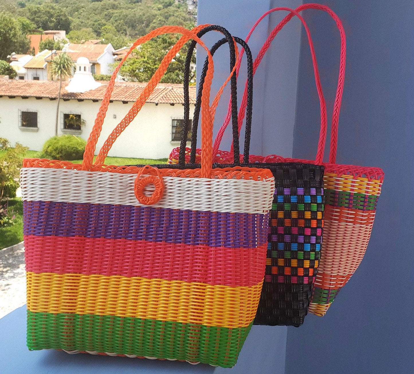 Woven Guatemalan Plastic market Bag - Recycled plastic basket