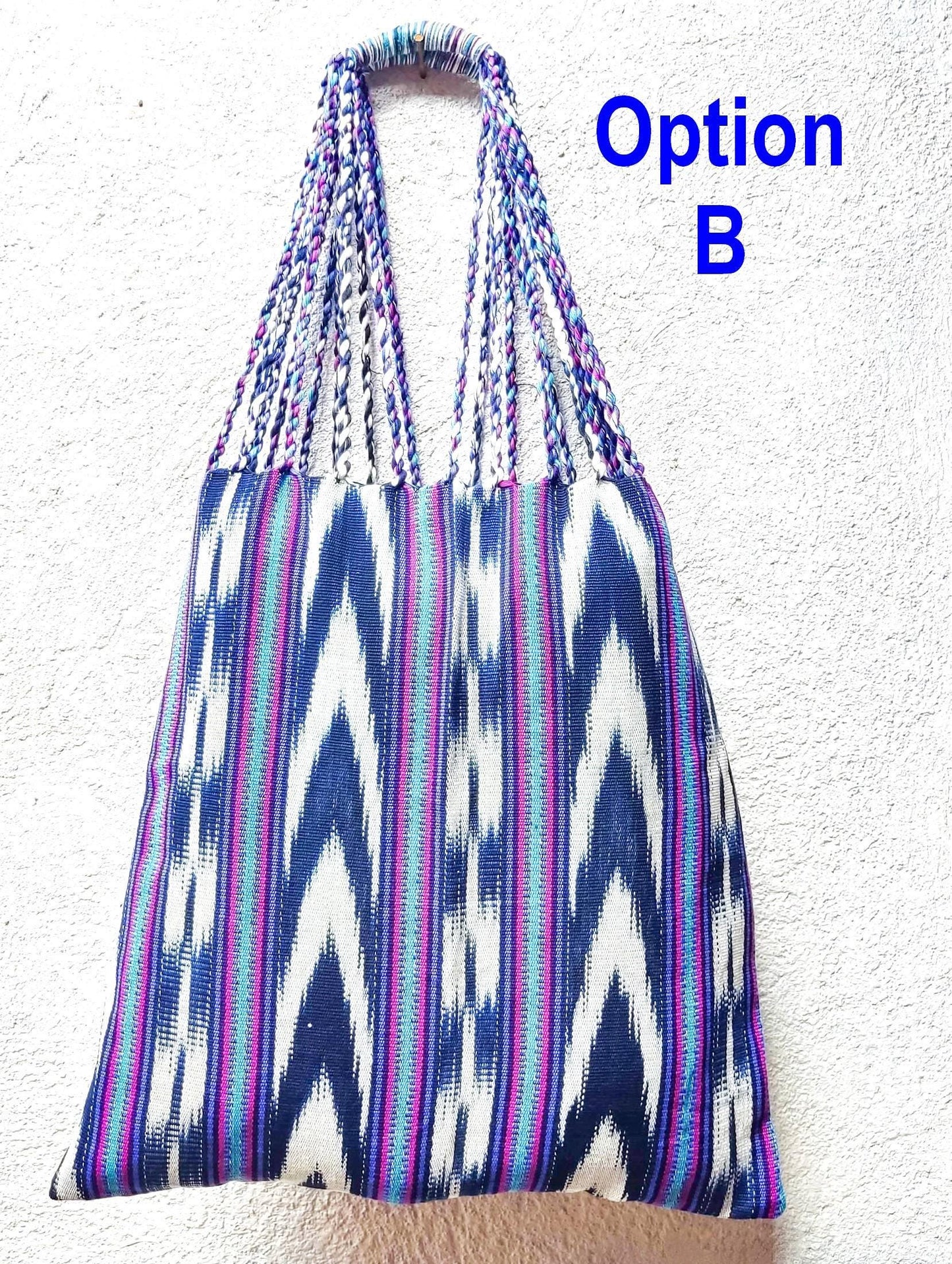 Guatemalan IKAT Hammock BAG with Braided Handles . Variety Colors Available