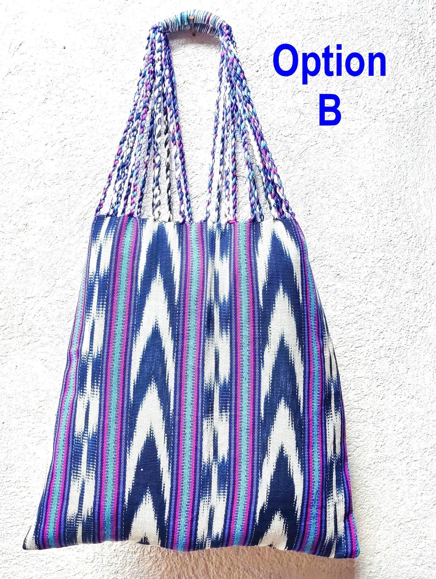 Guatemalan IKAT Hammock BAG with Braided Handles . Variety Colors Available