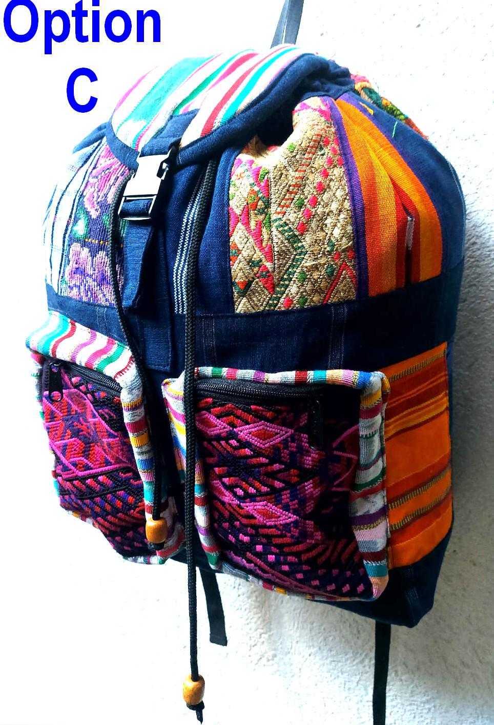 Guatemalan upcycled cotton patchwork backpack bag
