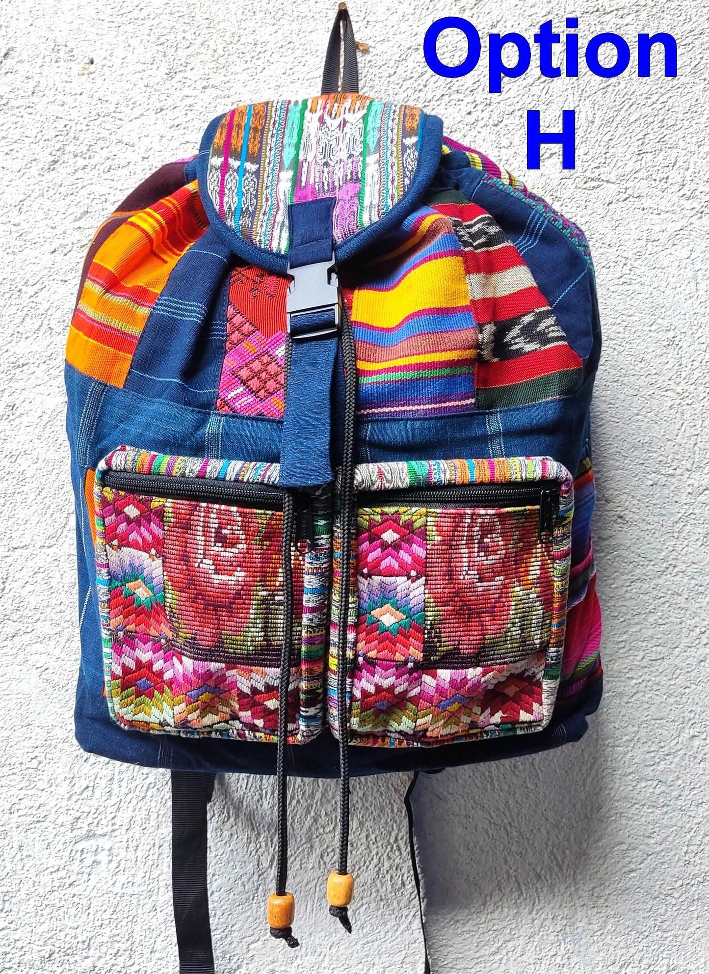 Guatemalan upcycled cotton patchwork backpack bag