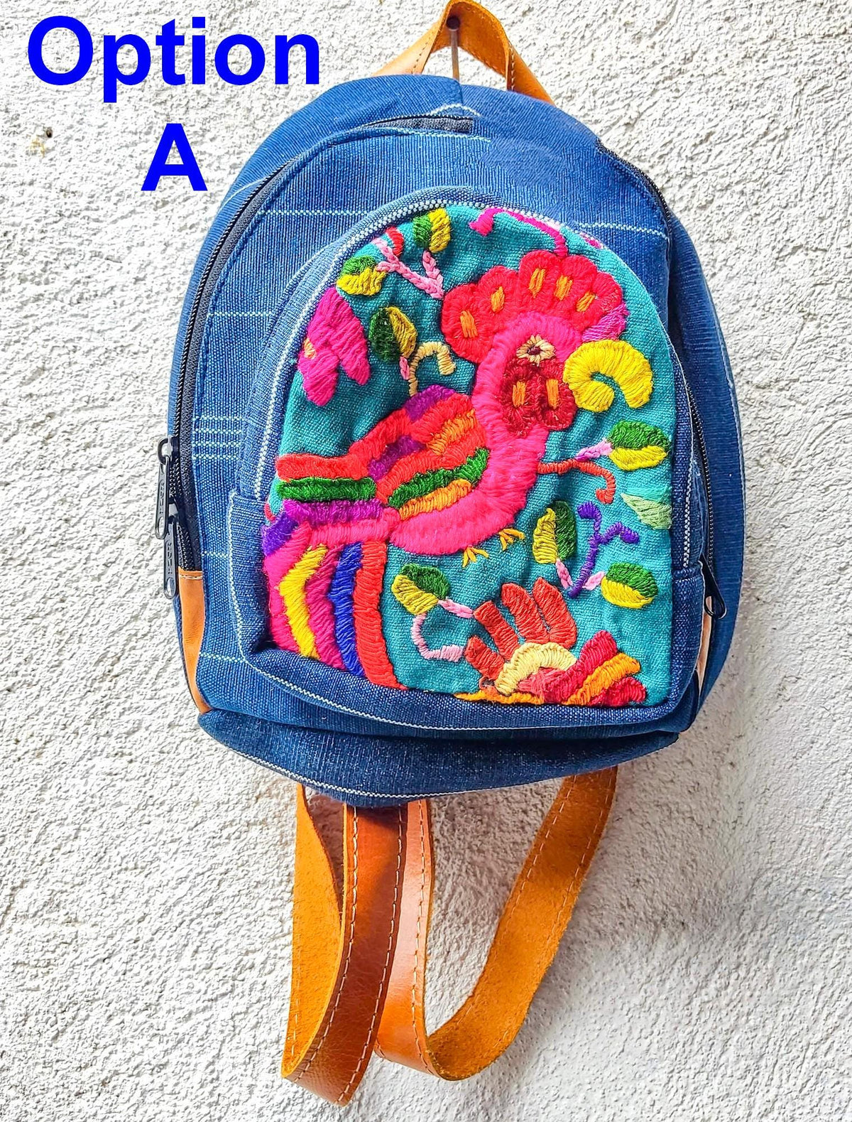 Guatemalan Upcycled Cotton INDIGO Backpack Huipil Pocket LEATHER Straps