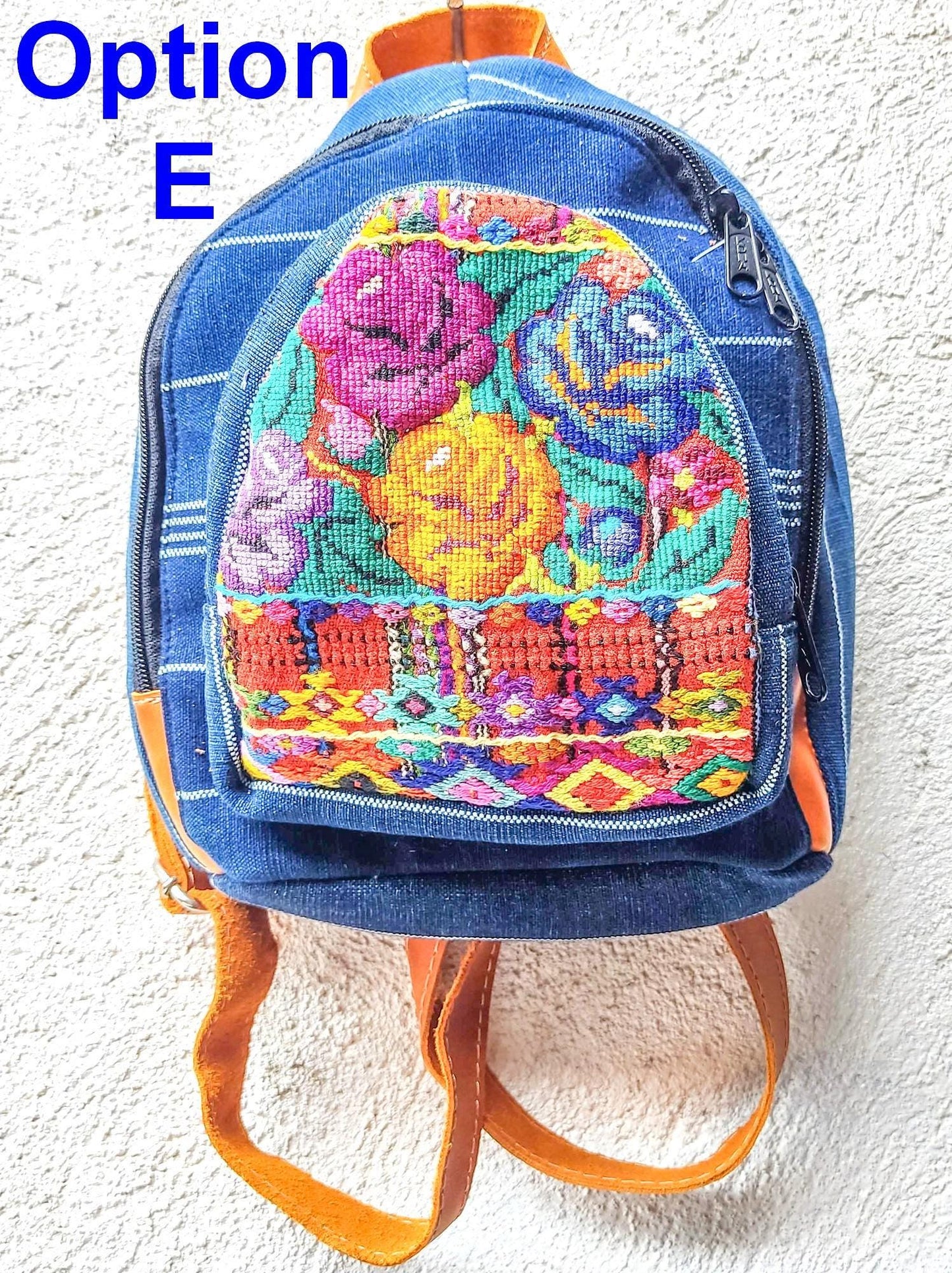 Guatemalan Upcycled Cotton INDIGO Backpack Huipil Pocket LEATHER Straps