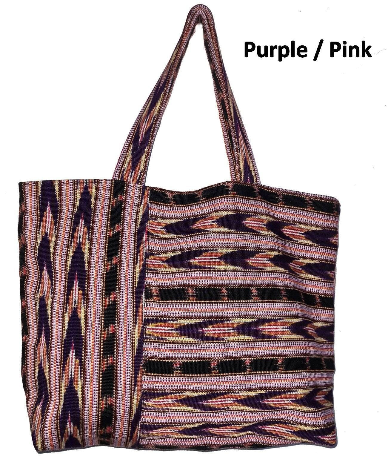 Handwoven GUATEMALAN COTTON Striped Lining TOTE Bag With Zipper Available In Multiple Colors