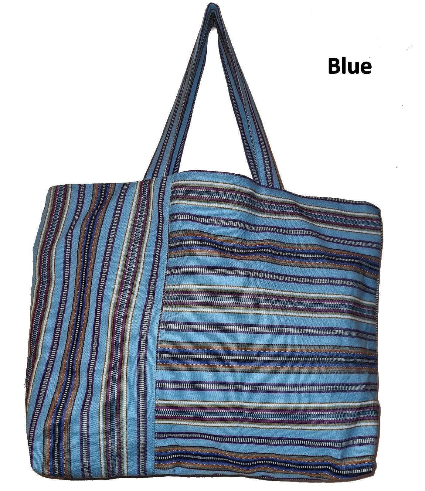 Handwoven GUATEMALAN COTTON Striped Lining TOTE Bag With Zipper Available In Multiple Colors
