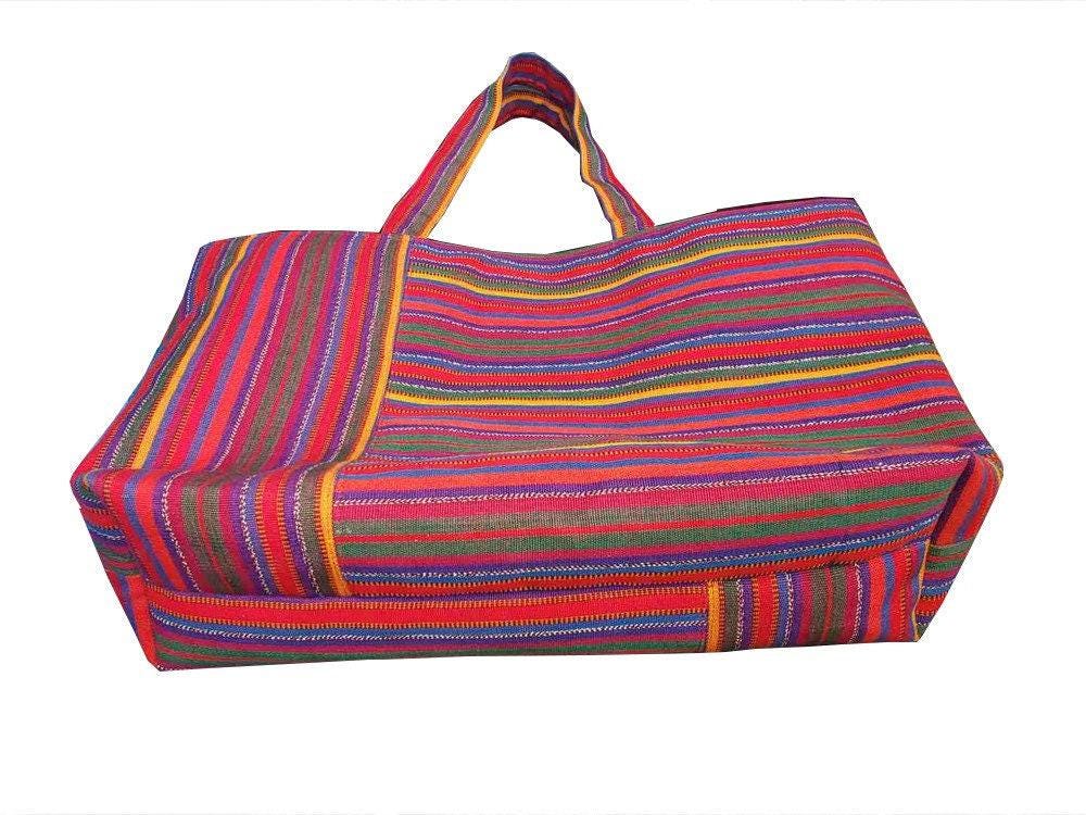 Handwoven GUATEMALAN COTTON Striped Lining TOTE Bag With Zipper Available In Multiple Colors