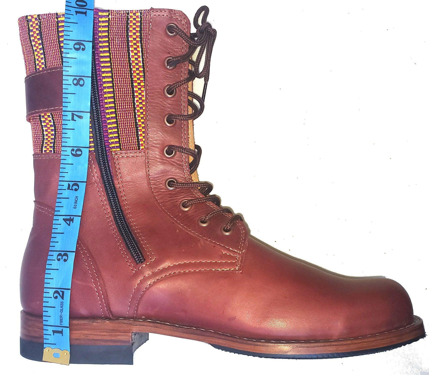 Custom Pattern GUATEMALAN Authentic LEATHER Lace Up BOOTS For Women - Geniune Leather & Rubber Outsole Zipper Shoes
