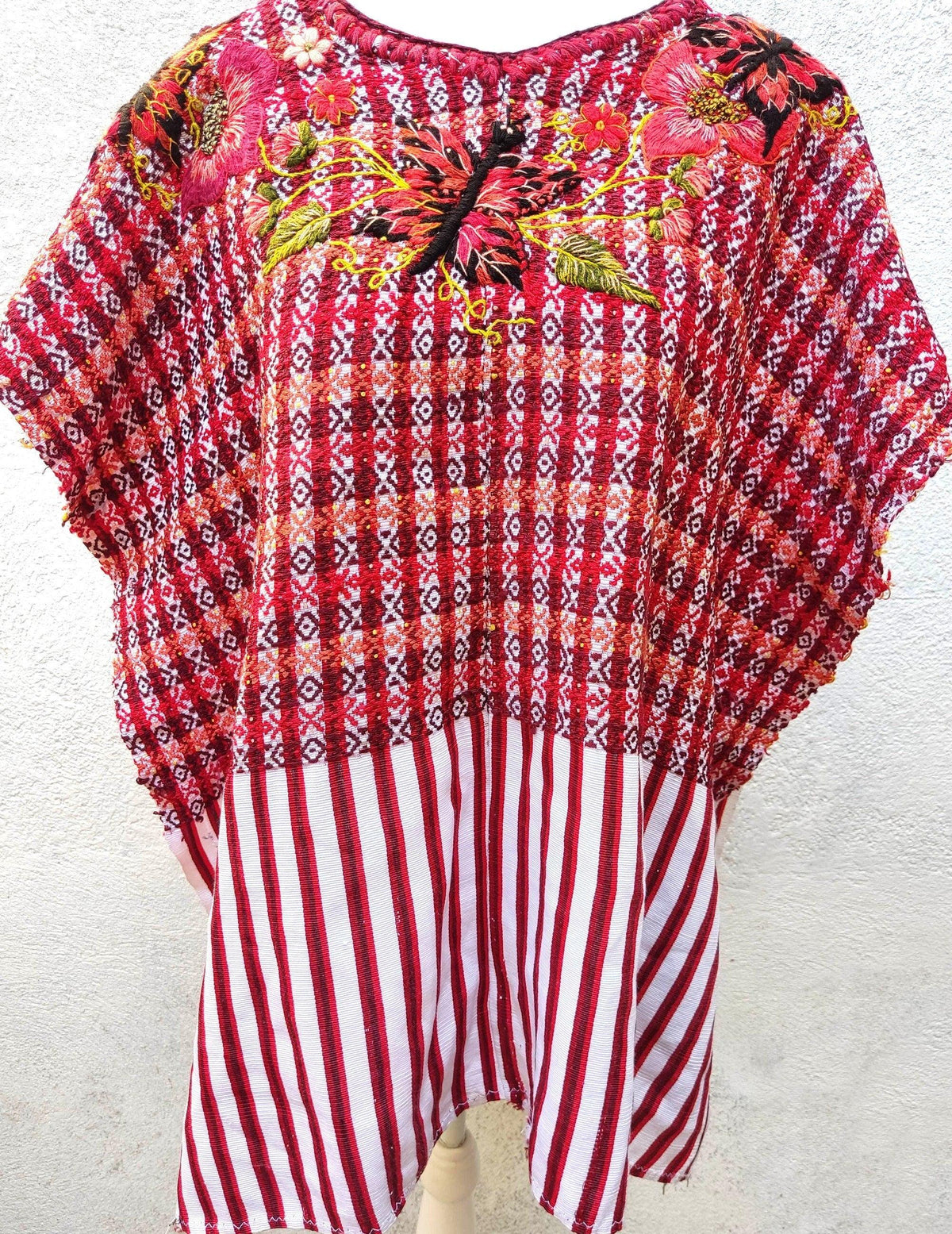Vintage handmade embroidered birds Santiago Atitlan huipil cotton wall decor tapestry