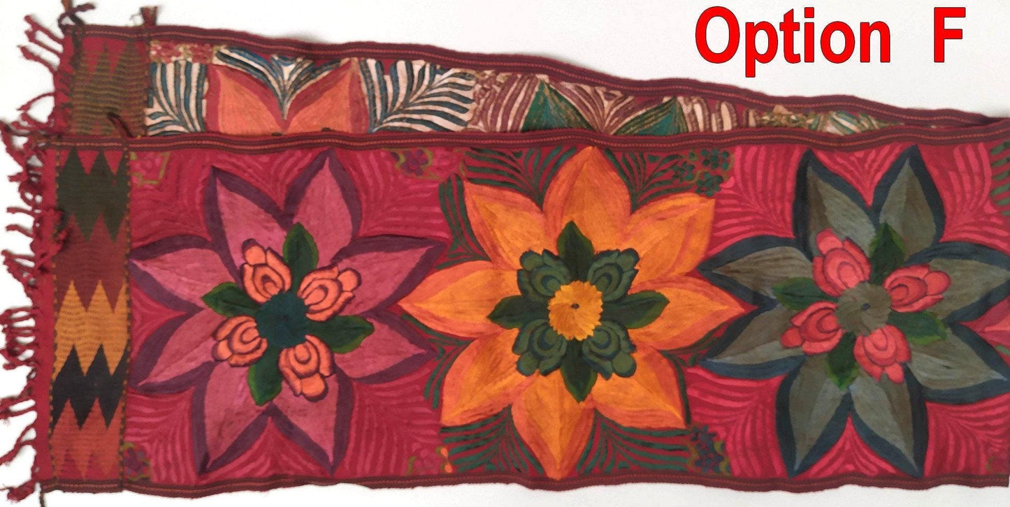 Handmade RUST Dyed Floral embroidered table RUNNER with tassels - ZACUALPA