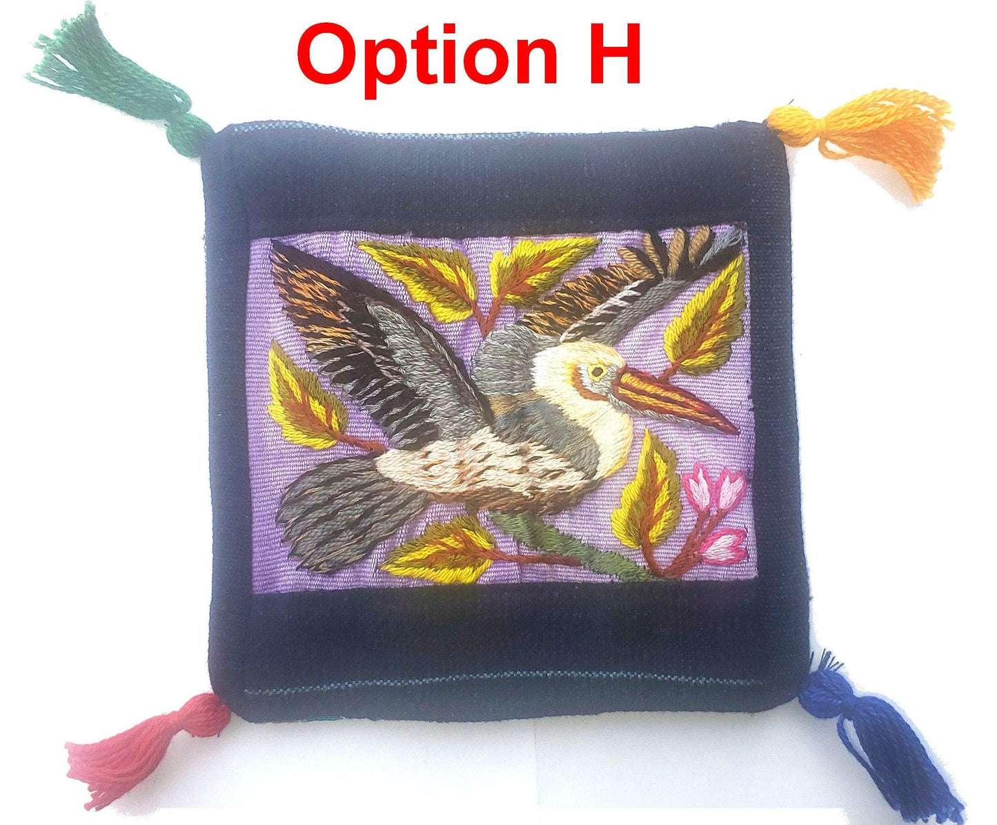 13x13 Cm Hand Embroidered COTTON Textile GUATEMALAN Birds COASTER - Pretty Ornament Square Coaster