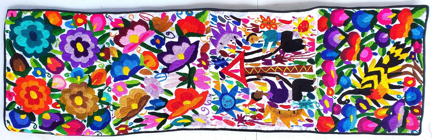 Unique Guatemala wool hand-embroidery -Bird, suns, floral, people motives table runner-