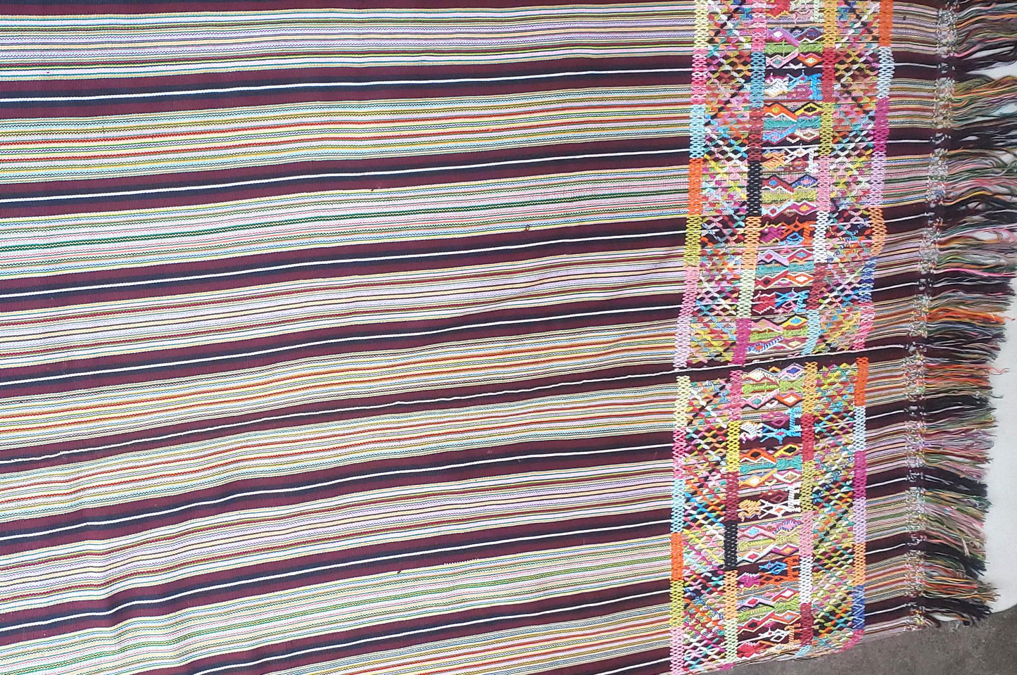 COTZAL handmade TABLE RUNNER with fringes -Deer, birds and Geometric Motives-