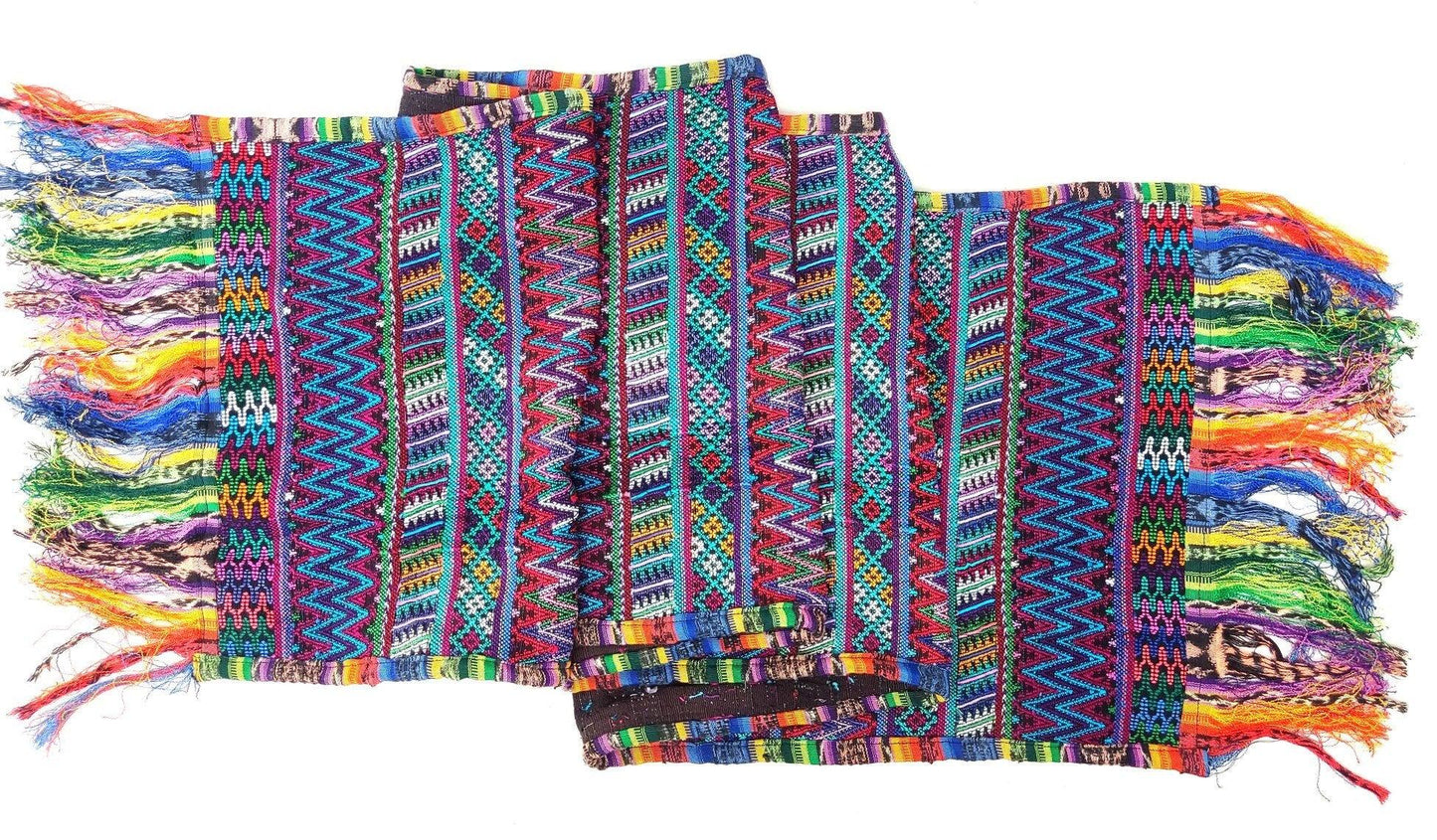 Vintage unique Guatemala handmade weaved cotton SILK fringes -San MARTIN Jilotepeque huipil- Geometric ZIGZAG motives table runner