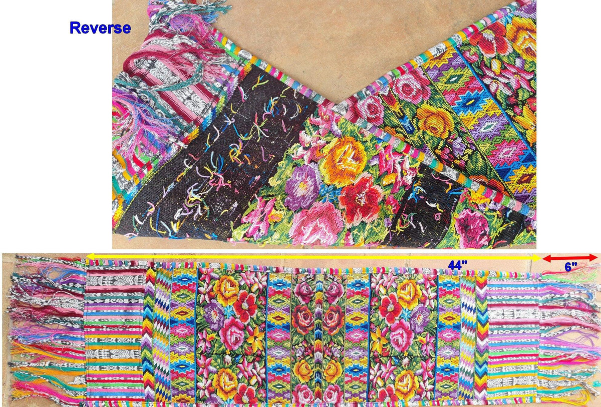 Vintage unique Guatemala handmade weaved cotton silk fringes -Comalapa huipil- birds motives table runner