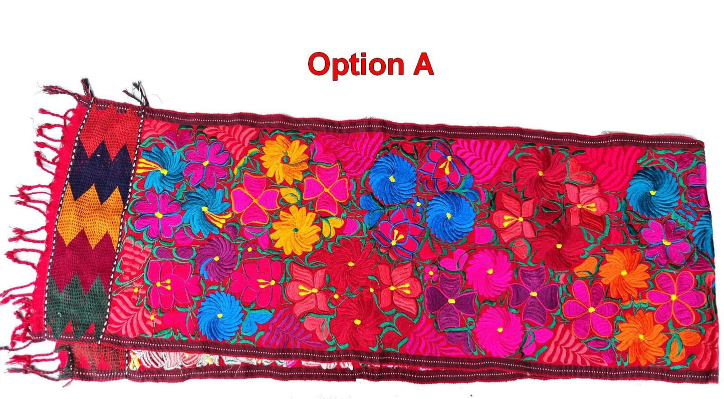 Handmade Floral Embroidered Table RUNNER With Tassels - ZACUALPA-