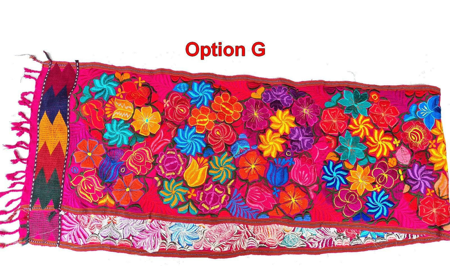 Handmade Floral Embroidered Table RUNNER With Tassels - ZACUALPA-