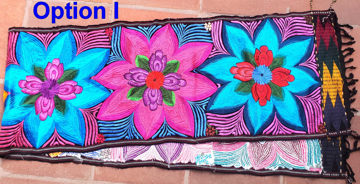 Handmade Floral Embroidered Table RUNNER With Tassels - ZACUALPA-
