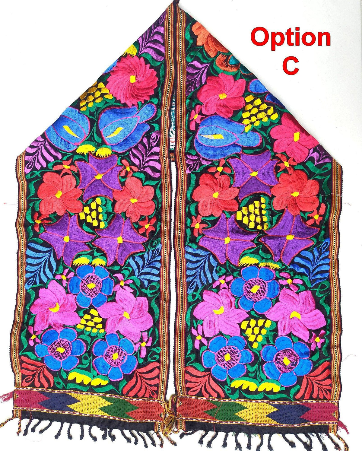 Handmade Floral Embroidered Table RUNNER With Tassels -ZACUALPA