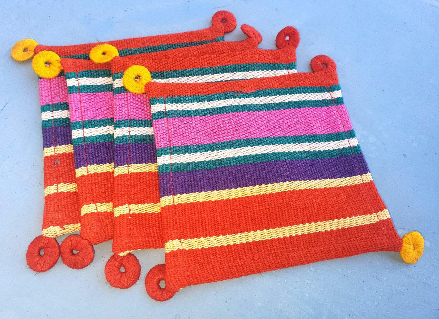 10x10 Cm COTTON Textile GUATEMALA COASTER Set Available In Multiple Colors - Pretty Ornament Square Coaster