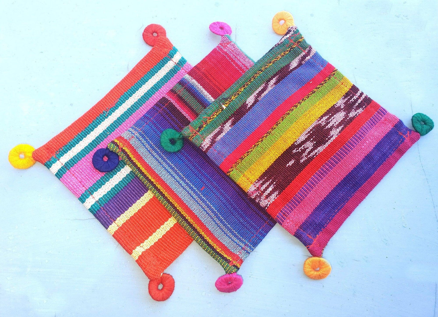 10x10 Cm COTTON Textile GUATEMALA COASTER Set Available In Multiple Colors - Pretty Ornament Square Coaster