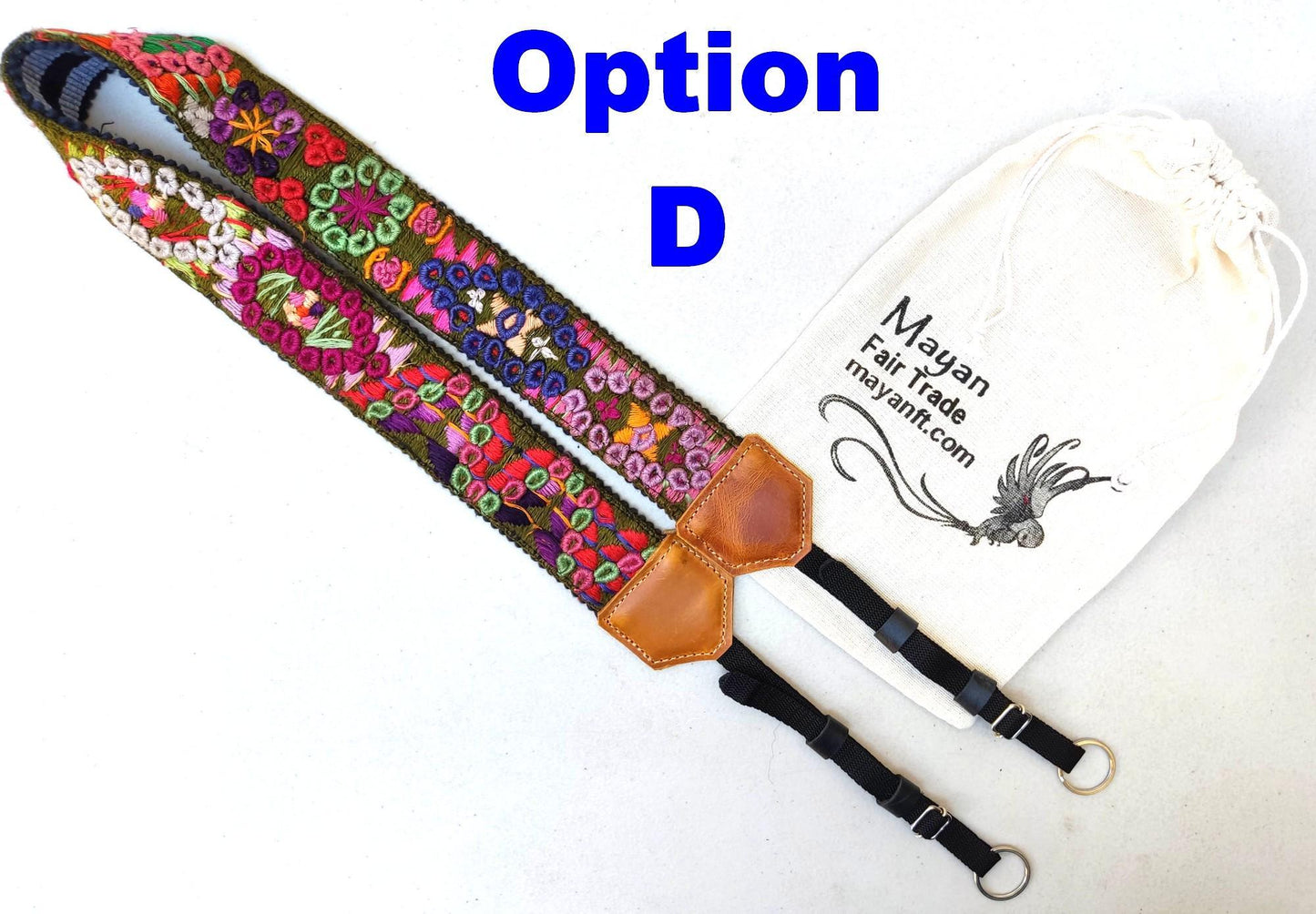Guatemalan Handmade Adjustable Leather Embroidered Floral CAMERA STRAP