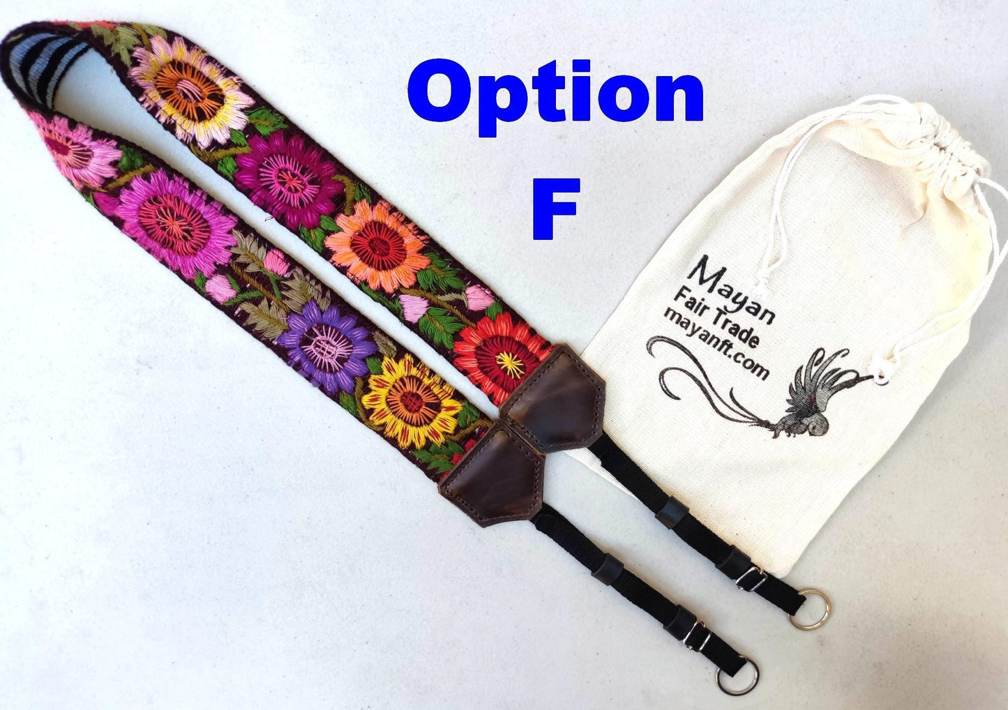 Guatemalan Handmade Adjustable Leather Embroidered Floral CAMERA STRAP