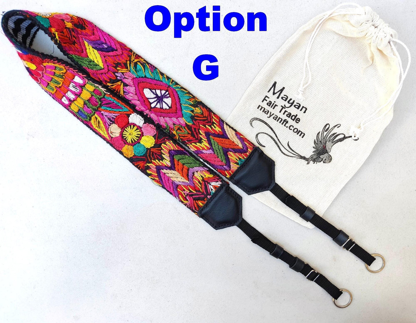 Guatemalan Handmade Adjustable Leather Embroidered Floral CAMERA STRAP