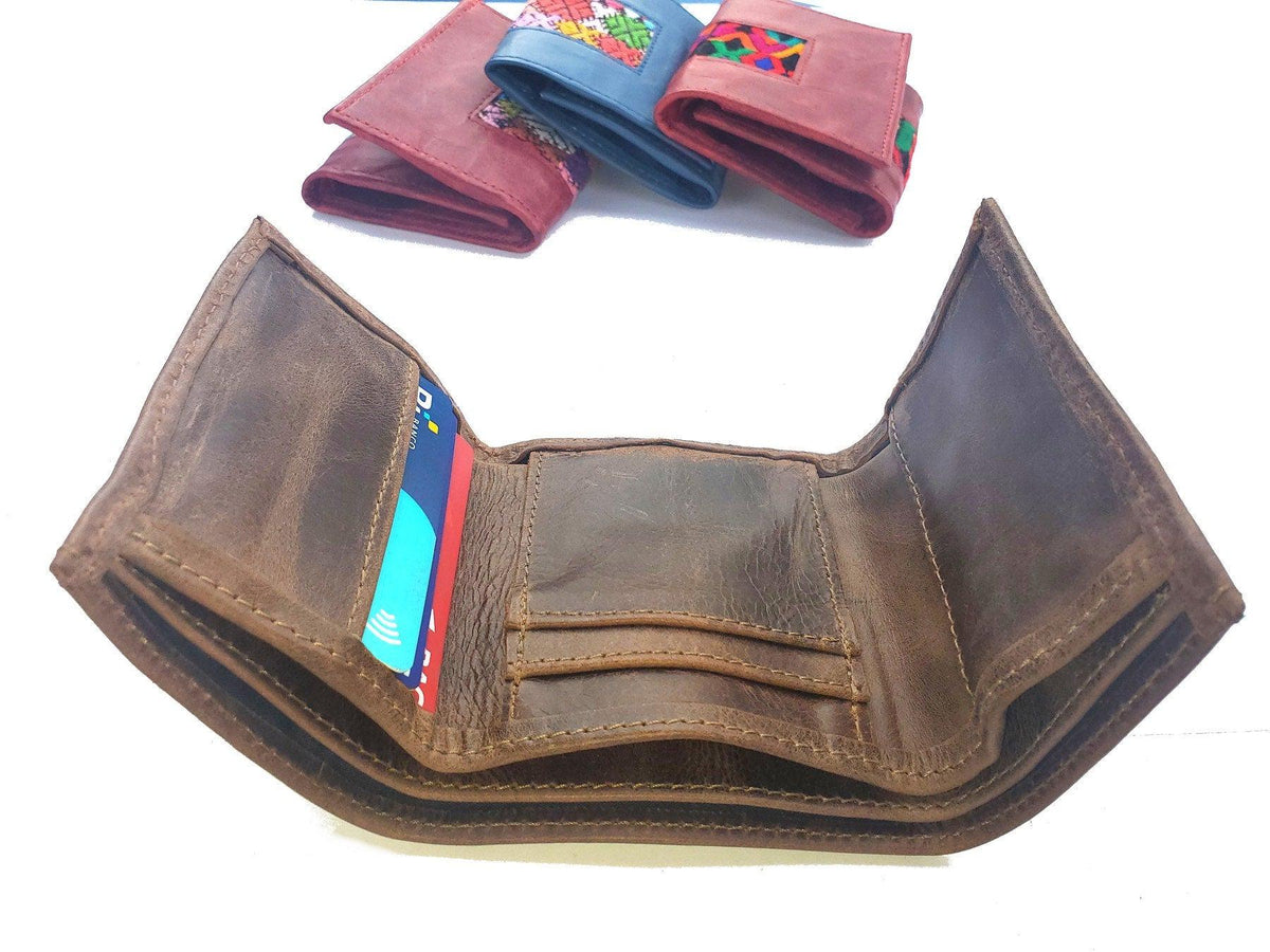 Guatemalan authentic Leather wallet -huipil patterned